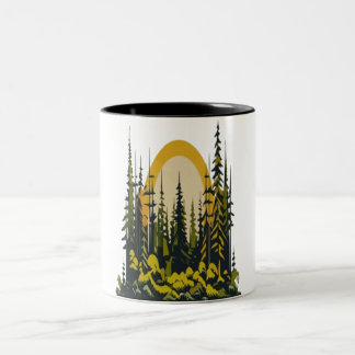 Minimalistische Natuur Landschapsbomen Mountain Wi Tweekleurige Koffiemok