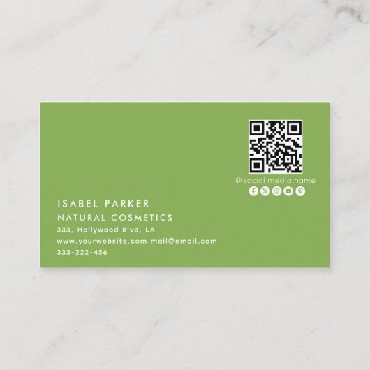 Minimalistische natuurlijke cosmetica logo Qr-code Visitekaartje (Achterkant)