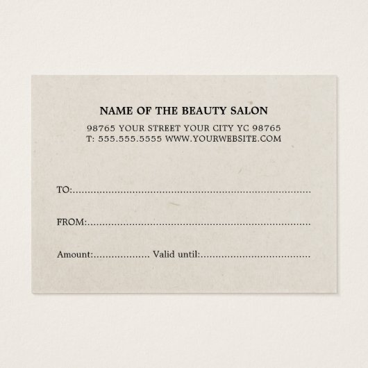 Minimalistische natuurlijke papiertextuur licht be visitekaartje (Achterkant)