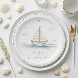 Minimalistische Nautilsche Verjaardag Zeilboot Papieren Bordje