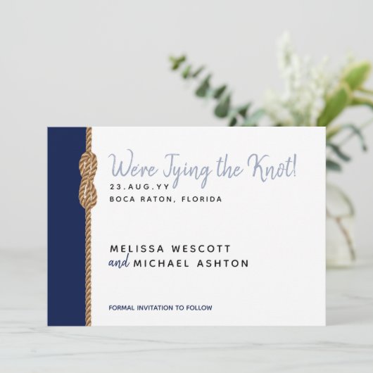 ⚓Minimalistische nautische koppelverkoop van de kn Save The Date (Staand voorkant)