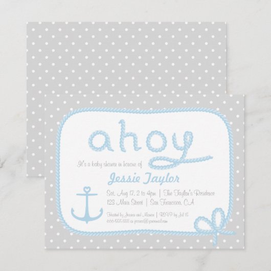 Minimalistische nautische thema baby douche uitnod kaart (Voorkant / Achterkant)