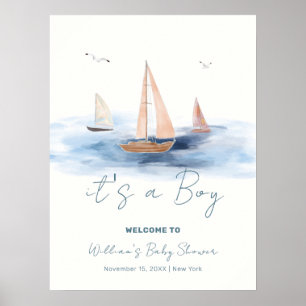 Minimalistische nautische zeilboot Baby shower Wel Poster
