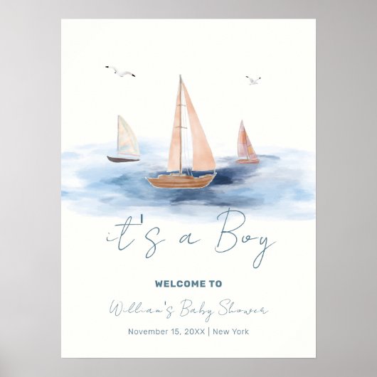 Minimalistische nautische zeilboot Baby shower Wel Poster (Voorkant)