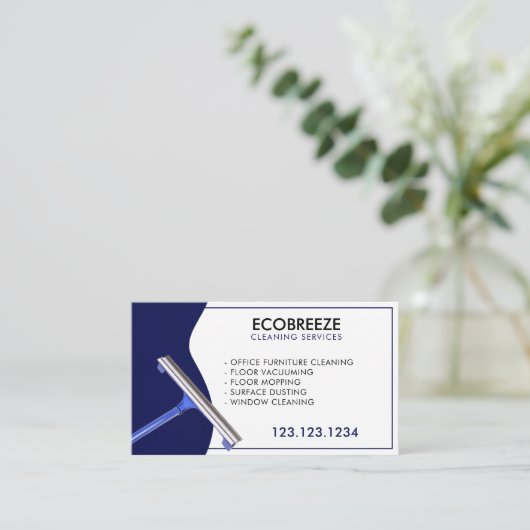 Minimalistische Navy Accent Kantoor Schoonmaak Visitekaartje (Staand voorkant)