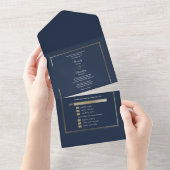 Minimalistische Navy Achtergrond Gouden Lijst Trou All In One Uitnodiging (Afscheurbaar)
