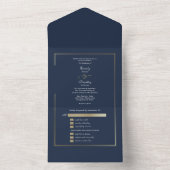Minimalistische Navy Achtergrond Gouden Lijst Trou All In One Uitnodiging (Binnen)