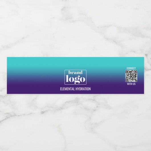 Minimalistische Navy Aqua Gradient Elemental Logo Waterfles Etiket (Enkel label)