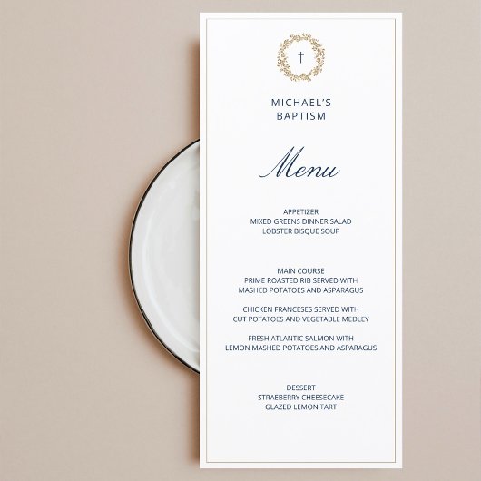 Minimalistische Navy Baby Jongen Doop Doop Menu