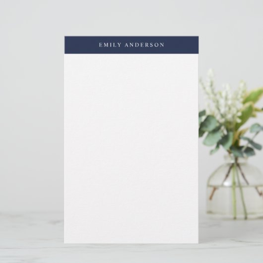 Minimalistische Navy Blau Elegante Monogram Briefpapier (Staand voorkant)