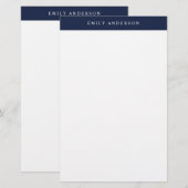 Minimalistische Navy Blau Elegante Monogram Briefpapier (Voorkant / Achterkant)
