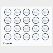 Minimalistische Navy Blau Monogram Terug Adres Ronde Sticker (Vel)