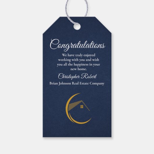 Minimalistische Navy Blau Onroerend Goed Cadeaulabel (Voorkant)