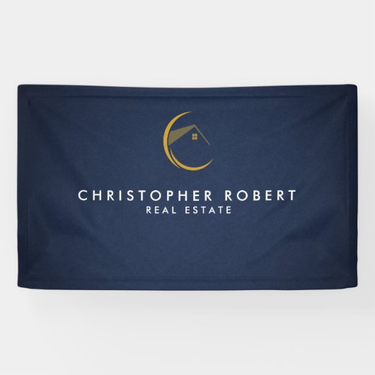 Minimalistische Navy Blau Onroerend Goed Spandoek (Horizontaal)
