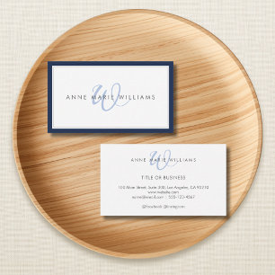 Minimalistische Navy Blau Schrift Tweegrens Monogr Visitekaartje