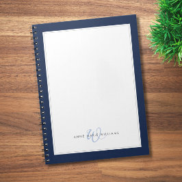 Minimalistische Navy Blau Twee Rand Monogram  Notitieboek