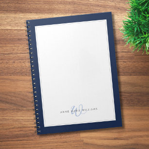 Minimalistische Navy Blau Twee Rand Monogram Notitieboek