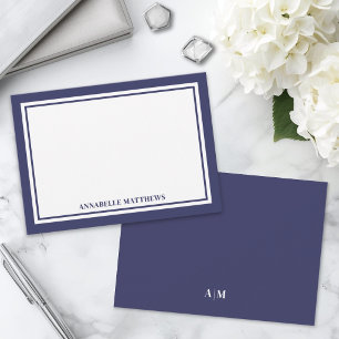 Minimalistische Navy Blau Twee Rand Monogram Notitiekaartje