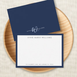 Minimalistische Navy Blau Twee Rand Naam Notitieka Notitiekaartje