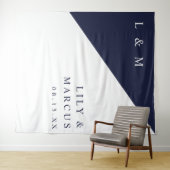 Minimalistische Navy Blau Witte Trouwfoto Achtergr Wandkleed (In Situ (horizontaal))