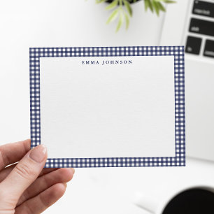Minimalistische Navy Blauwe Ginghamruit Notitiekaartje