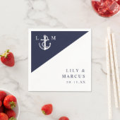 Minimalistische Navy Blauwe Nautilus Monogram Brui Servet (Insitu)