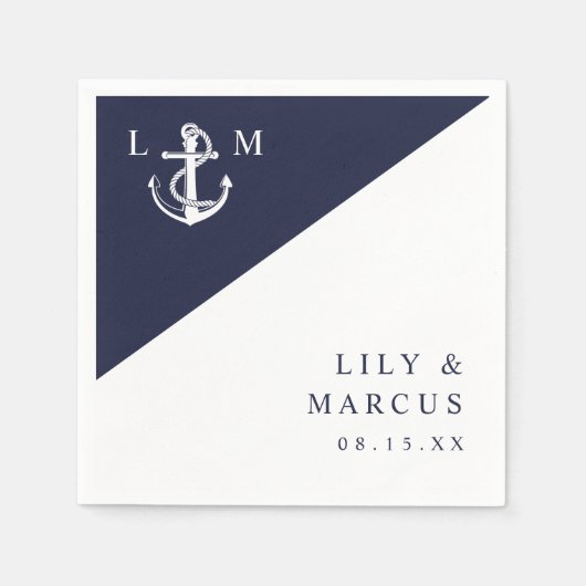 Minimalistische Navy Blauwe Nautilus Monogram Brui Servet (Voorkant)