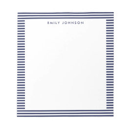 Minimalistische Navy Blauwe Strepen Monogram Notitieblok