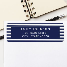 Minimalistische Navy Blauwe Strepen Retouradres Etiket
