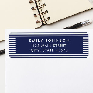 Minimalistische Navy Blauwe Strepen Retouradres Etiket