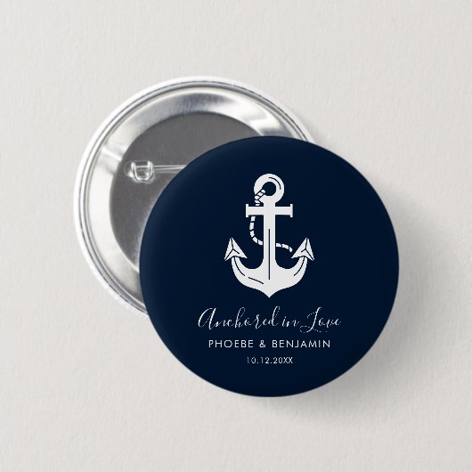 Minimalistische Navy Blauwe & Witte Aangepaste Naa Ronde Button 5,7 Cm (Voorkant /achterkant)