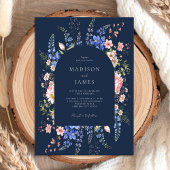 Minimalistische Navy Blue Boho Wildflower Wedding Kaart