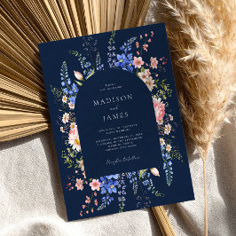 Minimalistische Navy Blue Boho Wildflower Wedding Kaart