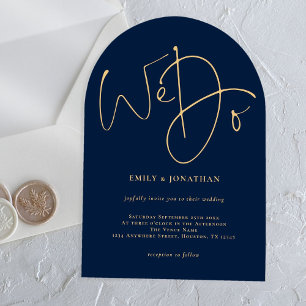 Minimalistische Navy Blue en Goud Schrift We Do Tr Acryl Uitnodigingen