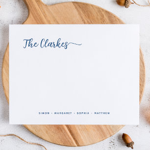 Minimalistische Navy Blue Family Stationery Notitiekaartje