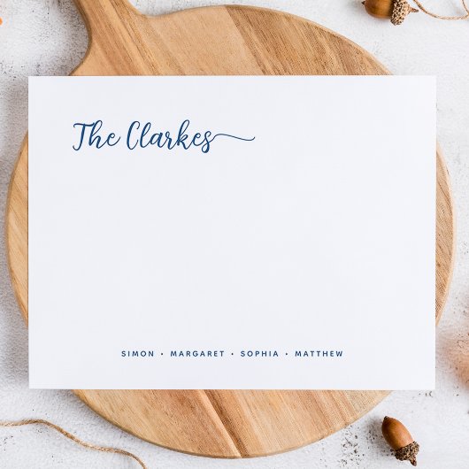 Minimalistische Navy Blue Family Stationery Notitiekaartje