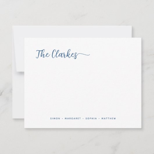 Minimalistische Navy Blue Family Stationery Notitiekaartje (Voorkant)