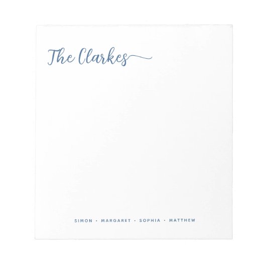 Minimalistische Navy Blue Gezinsbriefpapier  Notitieblok (Voorkant)