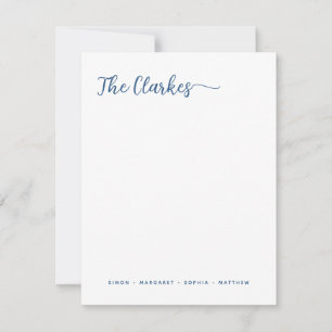Minimalistische Navy Blue Gezinsbriefpapier Vertic Notitiekaartje