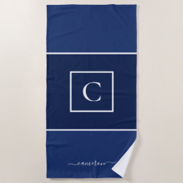 Minimalistische Navy Blue Monogram Personalized Strandlaken