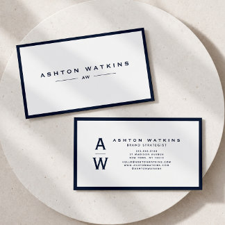 Minimalistische Navy Blue Monogram Professioneel Visitekaartje