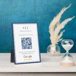 Minimalistische Navy Blue Monogram Review Link QR  Fotoplaat