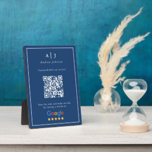 Minimalistische Navy Blue Monogram Review Link QR  Fotoplaat