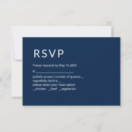 Minimalistische Navy Blue RSVP-kaart RSVP Kaartje