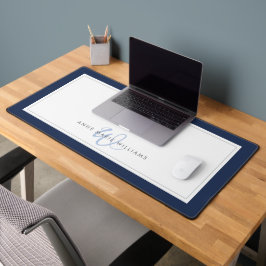 Minimalistische Navy Blue Script Twee Rand Monogra Bureaumat