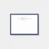 Minimalistische Navy Blue Script Twee Rand Monogra Post-it® Notes (Voorkant)