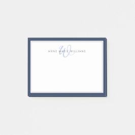 Minimalistische Navy Blue Script Twee Rand Monogra Post-it® Notes