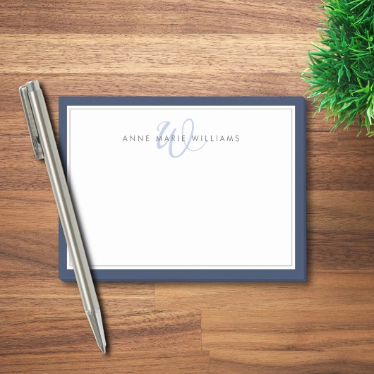 Minimalistische Navy Blue Script Twee Rand Monogra Post-it® Notes