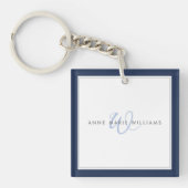 Minimalistische Navy Blue Script Tweegrens Monogra Sleutelhanger (Voorkant)