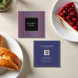 Minimalistische Navy Blue Stripes Bakkerij Retro Q Vierkante Visitekaartje